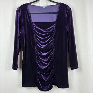 Roz Ali Womens Velvet Square Neck Top XL Ruched Dark Academia Romantic Goth Noir